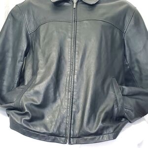 Classic Black Leather Bomber Jacket